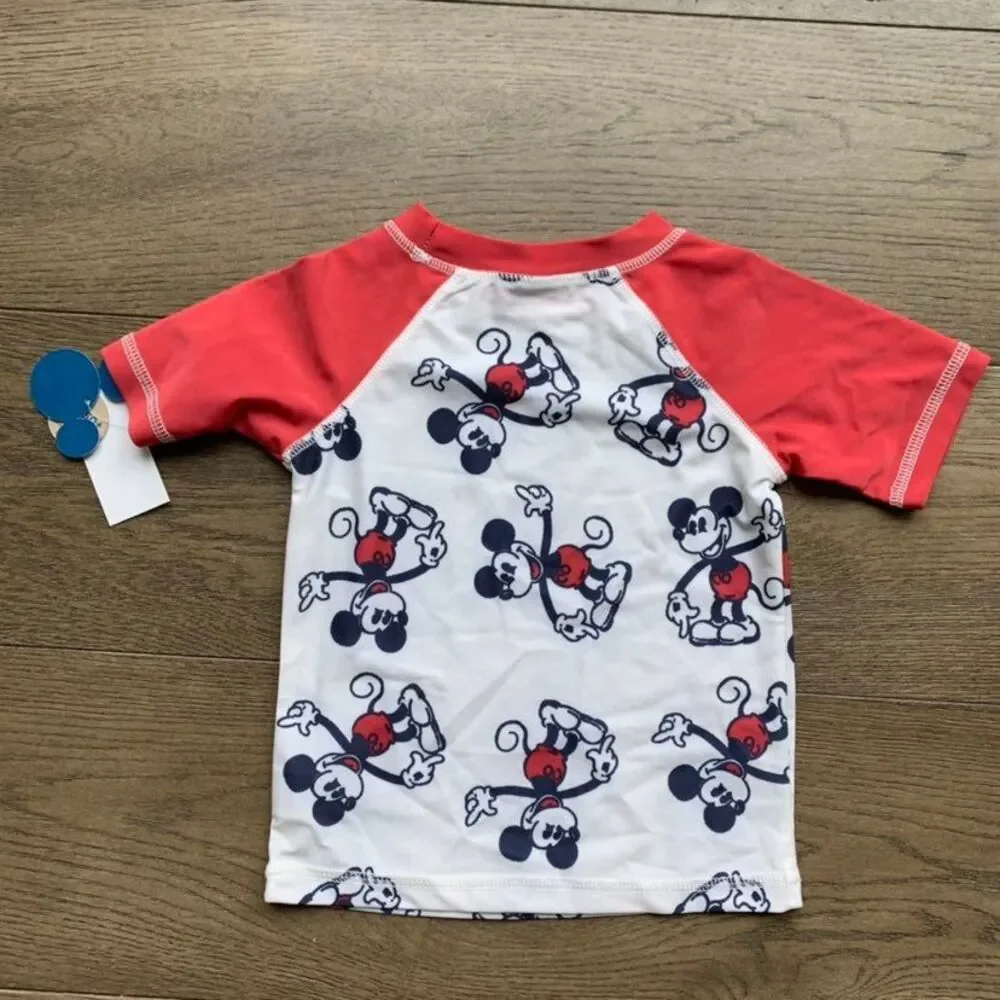 Nwt disney x junk food Mickey Mouse red Cream rash guard size 3T SPF UPF 50+